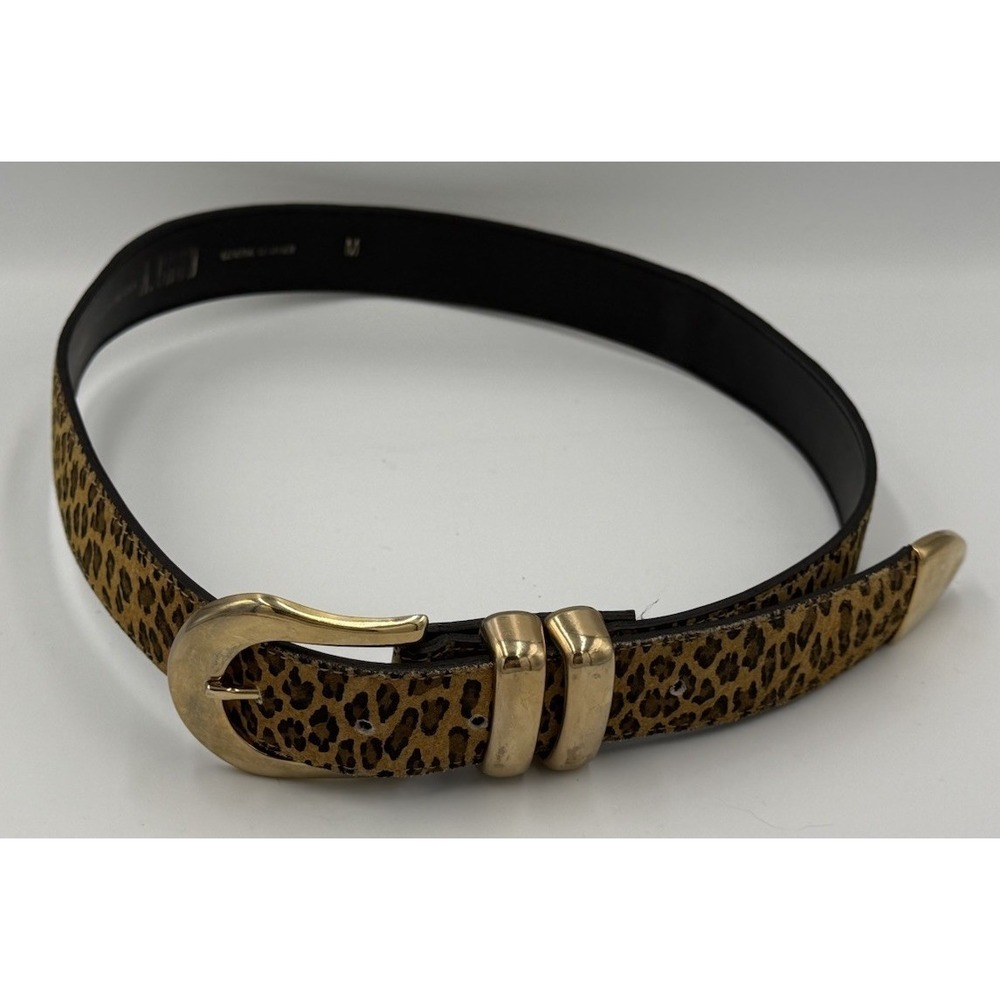 Vintage A. Brod Leather Belt Women's Size M Gold Buckle Animal Print 1980s